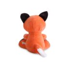 Rear view of an orange plush fox toy with black ears sitting down. The toy has a small tail with a white tip. The background is plain white.
