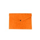 Orange felt envelope with a black button closure, set against a white background.