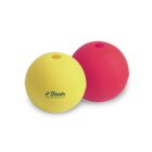 A yellow dome-shaped object with the word Findr on it is placed next to a similar red object. Both have small holes on top and are against a plain white background.