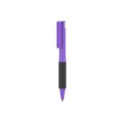 A purple pen with a black grip and a matching clip is shown against a plain white background.
