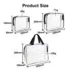 Three clear zipper bags with product sizes and weights labeled in millimeters and grams.
