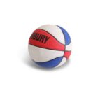 A basketball with red, white, and blue panels, featuring the word BURY printed in black lettering on one side. The ball is set against a white background.