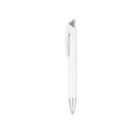 A sleek, modern white pen with a metallic tip and clip, isolated on a white background.