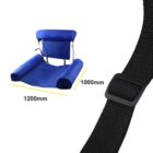 Blue car backseat mattress with raised sides and adjustable support, measuring 1200mm by 1000mm. Adjustable strap included for securing.