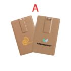 Two brown ID card holders with clips. The left holder features a yellow logo and BRAN, and the right one displays a teal and gray logo with DESIGNOCRACY in black text. Both are positioned against a white background with a red letter A above.