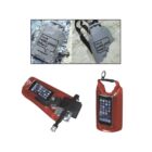 A collage showing two waterproof bags. The top image shows a grey bag on wet sand with text Im a waterproof bag. The bottom images display red bags, each with a phone visible through a clear window, resting on a white surface.