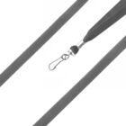 Close-up of a gray lanyard against a white background. The lanyard features a metal clip for attachment and is made of a textured fabric material. The metal clip is centrally positioned, showing a simple, functional design.