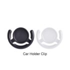 Two circular car holder clips are shown against a white background, one black and one white. Each clip has two curved arms. The text below reads Car Holder Clip.