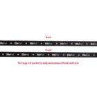 Two black bands labeled Front and Back with repeating white text Blend and stars. The text on the Front is slightly misaligned compared to the Back. Red text highlights the misalignment.