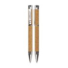 Two ballpoint pens with silver caps and tips, featuring a cork-textured grip body. The pens are positioned vertically side by side against a white background.