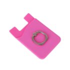 A pink silicone phone card holder with a metal ring attached, designed for sticking to the back of a phone.