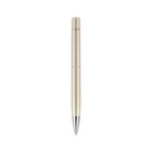 A sleek, silver ballpoint pen with a smooth, cylindrical design and a pointed tip, positioned vertically against a plain white background.