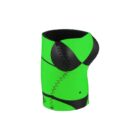A green can holder designed to look like a bikini with black detailing. The design includes stitching and printed features to resemble the bikini top and bottom.