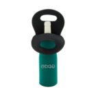 A teal bottle with white text EDGE on a black cap, wrapped in a black neoprene sleeve with dual cut-out handles.