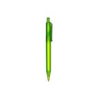 A green retractable ballpoint pen with a clip, isolated on a white background.