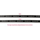 Black ribbon with BONSONNO printed in white. The front and back views show misalignment in logo placement. Text annotations indicate differences between the front and back.