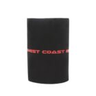 Black rubber hose section with red text that reads WEST COAST ENGINES running horizontally across its center. The hose is cylindrical and displayed against a white background.