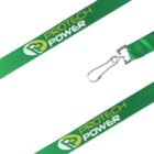 Green lanyard with PROTECH POWER written in yellow and white letters. It features a metal clip at one end.