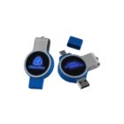Two blue and silver USB drives with protective covers, featuring a circular central part labeled AQUIMA and TEAM PRO. One drive has its cover on, while the other shows a USB connector. Both have a sleek, modern design.