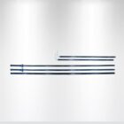 Six long, slender metal rods are aligned horizontally on a plain white background. Three of the rods have small attachments resembling L-shaped brackets.