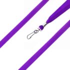 A purple strap with a metal hook attached, lying diagonally across a white background.