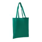 A plain green tote bag with long handles. The bag is upright, showing a flat, unadorned surface.