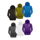 Six hooded jackets displayed in two rows. Top row: black, olive green, and bright blue. Bottom row: gray, white, and purple with the VIRDEN logo. All jackets have front zippers and side pockets.