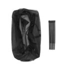 Black mesh drawstring bag with a set of metal rods on the side.