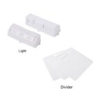Two white rectangular LED lights are shown above three translucent plastic dividers with slots at the top. The items are labeled Light and Divider.
