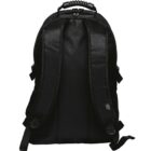 A black backpack with adjustable shoulder straps, a sturdy top handle, and multiple compartments, displayed against a plain white background.