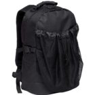 A black backpack featuring a large main compartment, adjustable shoulder straps, and a mesh pocket on the front.