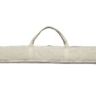 A beige fabric yoga mat bag with handles, shown against a white background. The bag is elongated and cylindrical, designed for carrying rolled mats.