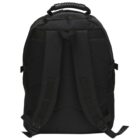 A black backpack with padded shoulder straps, a top carrying handle, and a simple, sleek design. The fabric appears durable, and the bag has no visible branding or logos. Its positioned against a plain white background.