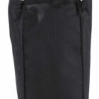 A black, rectangular tote bag with two short handles and a grid-like texture on its surface, standing upright against a white background.
