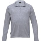 Gray long-sleeve pullover with a quarter-zip collar and a subtle heathered texture. The garment appears lightweight with a relaxed fit, suitable for casual or sportswear. Minimal branding visible on a small tag near the hem.