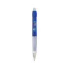 Blue retractable ballpoint pen with a white rubber grip and a clear tip. The barrel features branding and a number 4 in a circular icon.