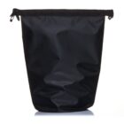 Black drawstring bag with a smooth, glossy texture. The top has a cinched closure, and the fabric appears slightly crinkled. The bag is displayed against a plain white background.