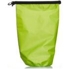 A bright green waterproof dry bag with a black roll-top closure and buckle. The bag is standing upright on a white background.