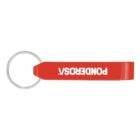 Red keychain with an attached bottle opener, labeled PONDEROSA in white text.