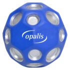 Blue spherical object with circular holes, featuring the word Opalis in white.