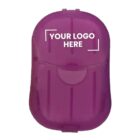 Purple, oval-shaped container with a lid. The text YOUR LOGO HERE is printed in white on the lid. The container has a translucent appearance and a small latch on the front.