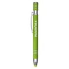 A green retractable pen with a silver metal clip and accents. The pen features the word PANDORA printed vertically in white letters along the side.