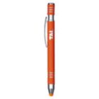 An orange stylus pen with a silver clip and metallic accents. The pen has TAL printed in white letters on the side.