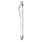 A white mechanical pencil with a sleek design, featuring a metallic clip and tip. The pencil has a smooth cylindrical barrel and a push button at the top for lead advancement.