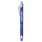 A blue ballpoint pen with silver accents and a pocket clip. It has the word PROMISE printed in white on the barrel.