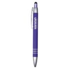Purple pen with a silver clip and stylus tip. Features print reading waratah and skilled services in white. The pen has metallic accents at the tip and near the end.