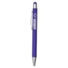 A blue mechanical pencil with a silver clip and tip, featuring a logo printed in white near the top.