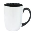 A white ceramic mug with a black interior and handle, shown against a plain white background.