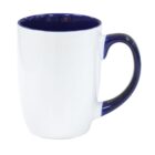 A white ceramic mug with a dark blue interior and handle, standing upright on a white background.