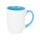 White ceramic mug with a bright blue interior and handle, shown against a plain white background.